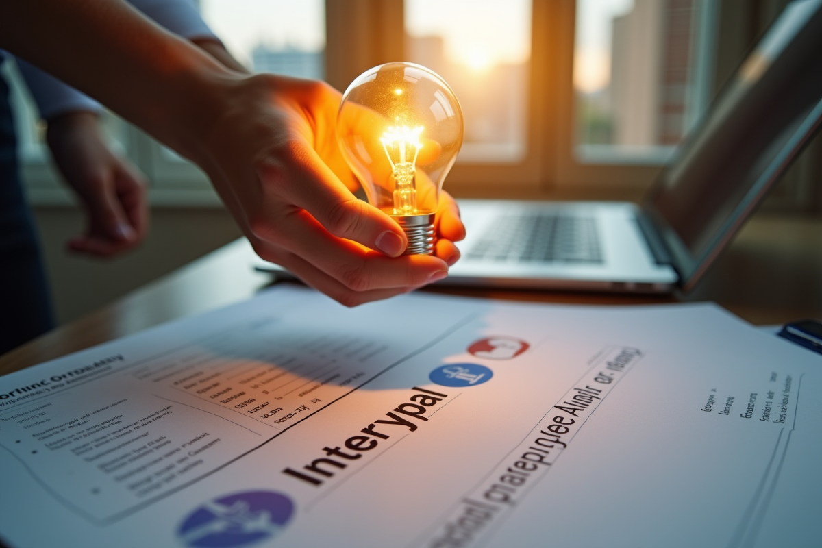 Mains tenant une ampoule lumineuse au-dessus de documents juridiques