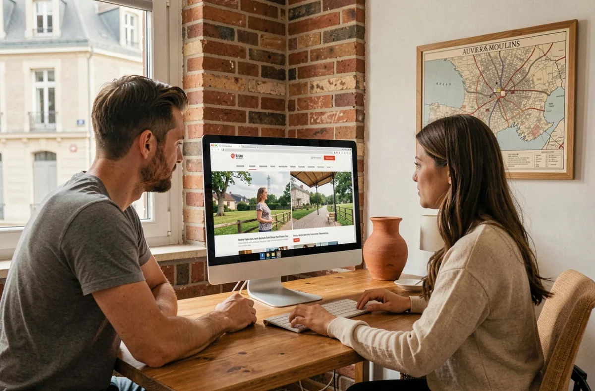 Équipe Auvergne Web à Moulins travaillant sur la refonte d'un site web local dans un bureau décoré de références à la région
