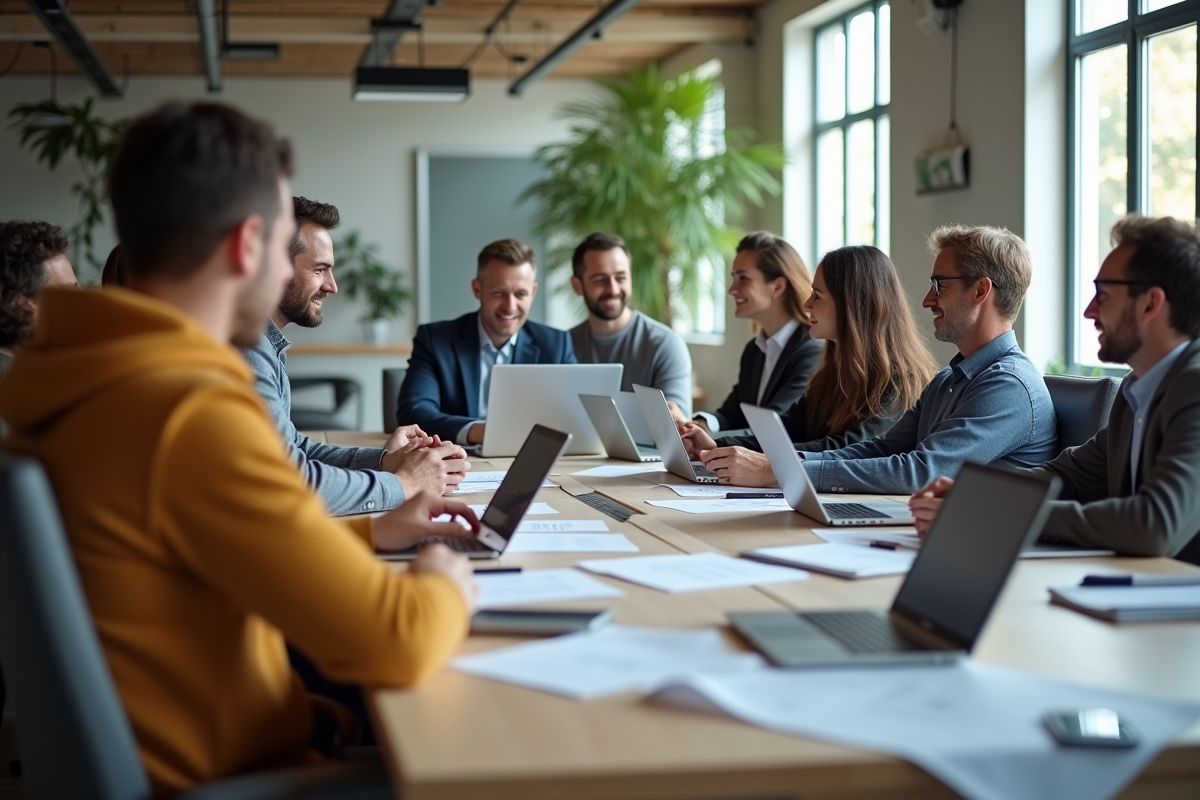 Groupe de professionnels seniors collaborant en réunion