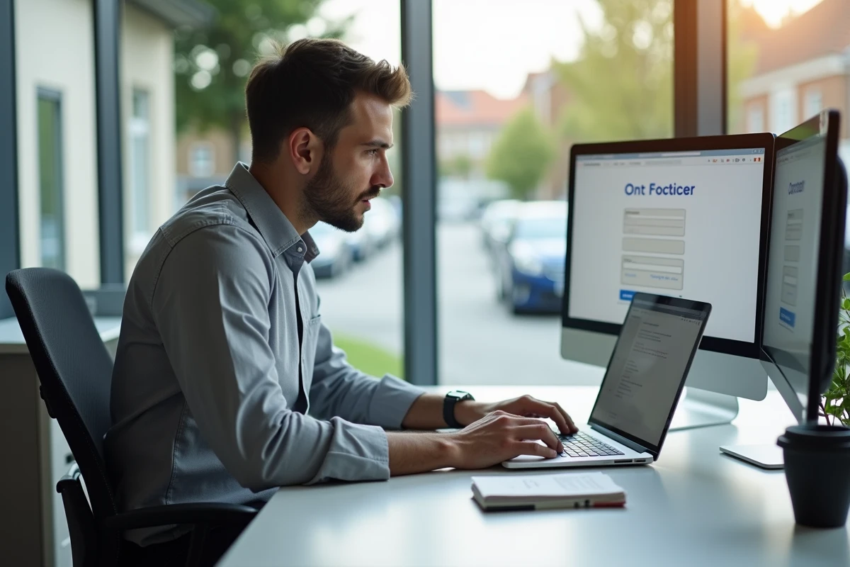 Homme consultant le site web d'Easy Prospect sur son ordinateur pour trouver les coordonnées de contact à Orvault