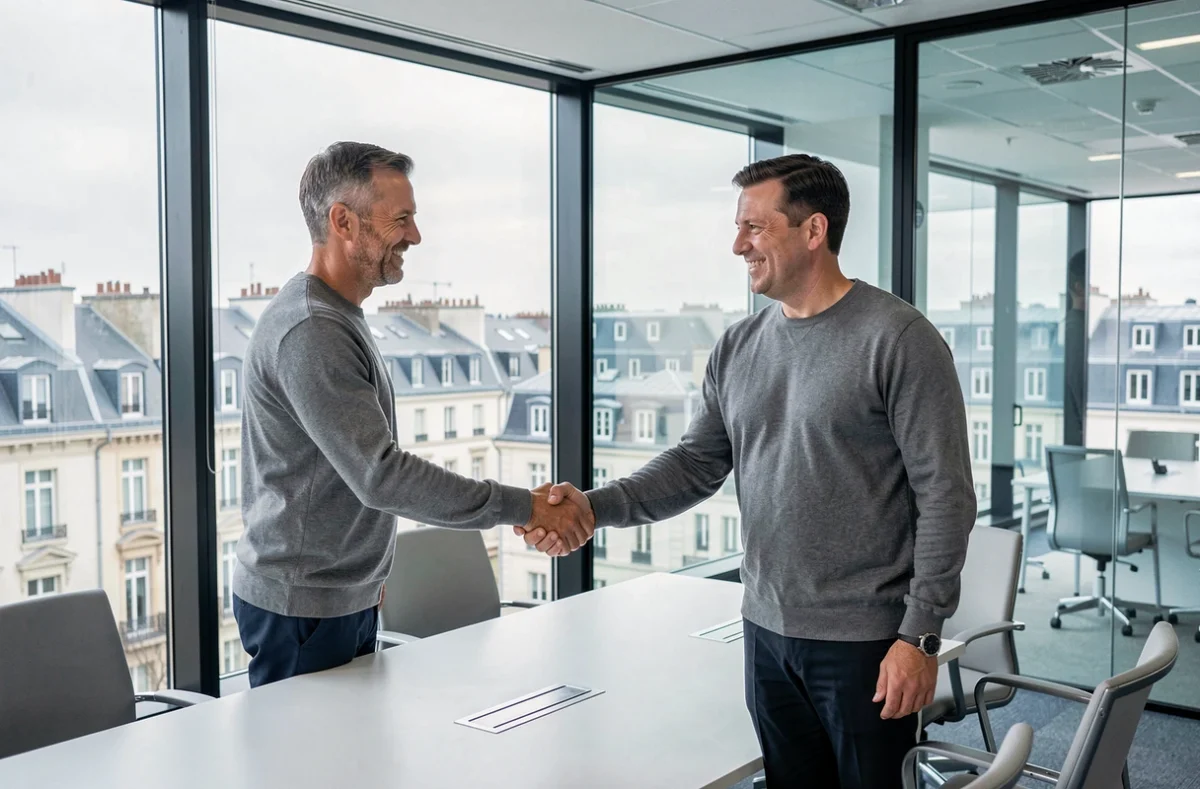 Signature d'un contrat de portage salarial entre un consultant indépendant et une entreprise cliente à Valenciennes