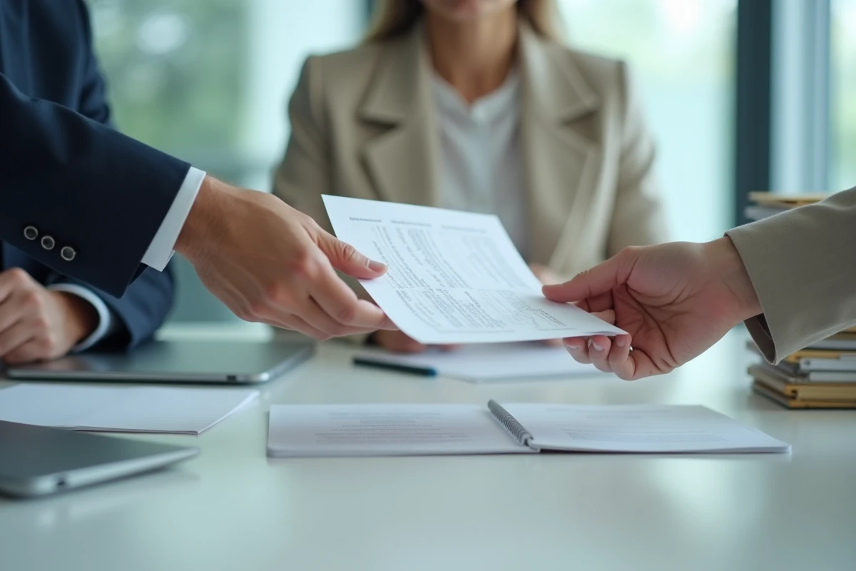 Échange d'un document signé symbolisant une rupture de contrat d'apprentissage à l'amiable entre employeur et apprenti