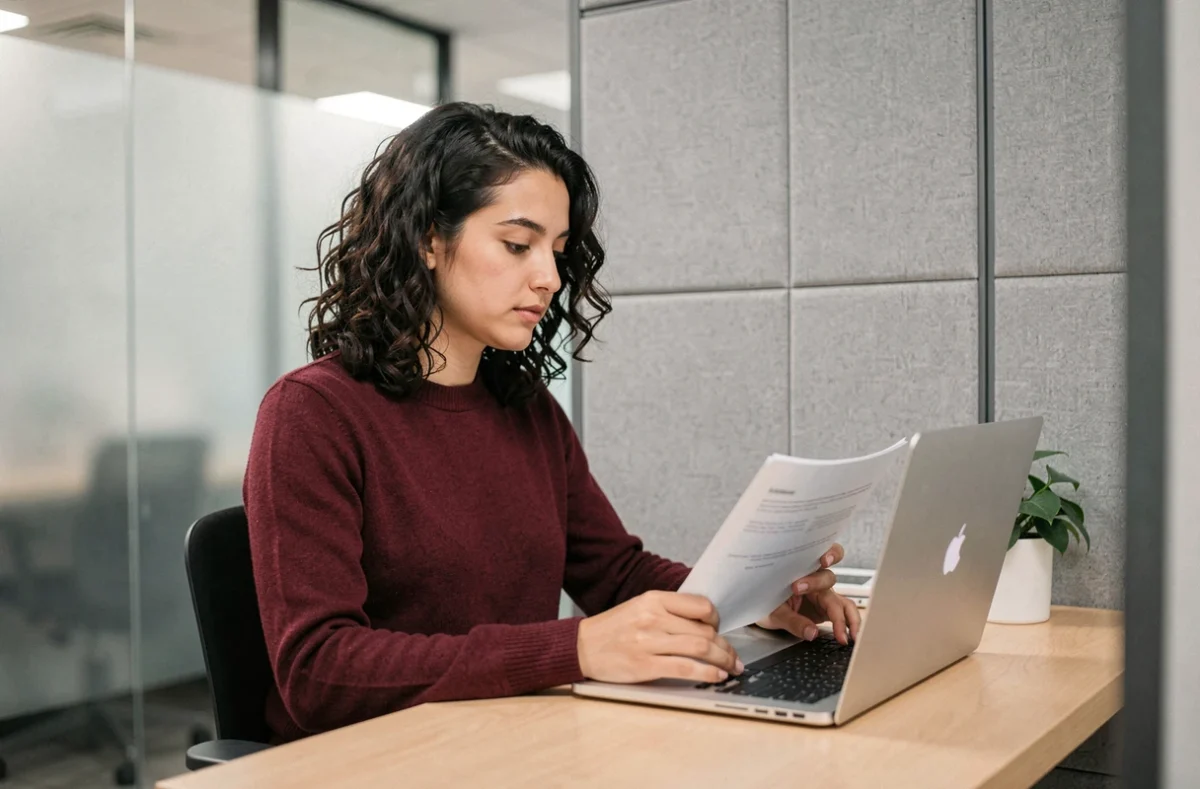 Jeune femme concentrée travaillant dans un bureau privatif au sein de l'espace de coworking Émergence