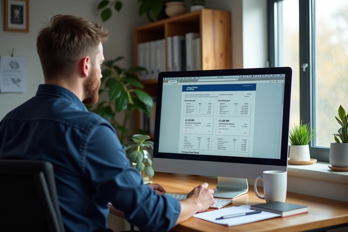 Employé accédant à ses documents RH et fiches de paie depuis son espace salarié en télétravail à domicile