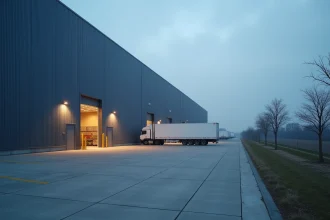 Entrepôt logistique Kühne+Nagel à Ferrières-en-Brie avec quais de chargement et camions semi-remorques