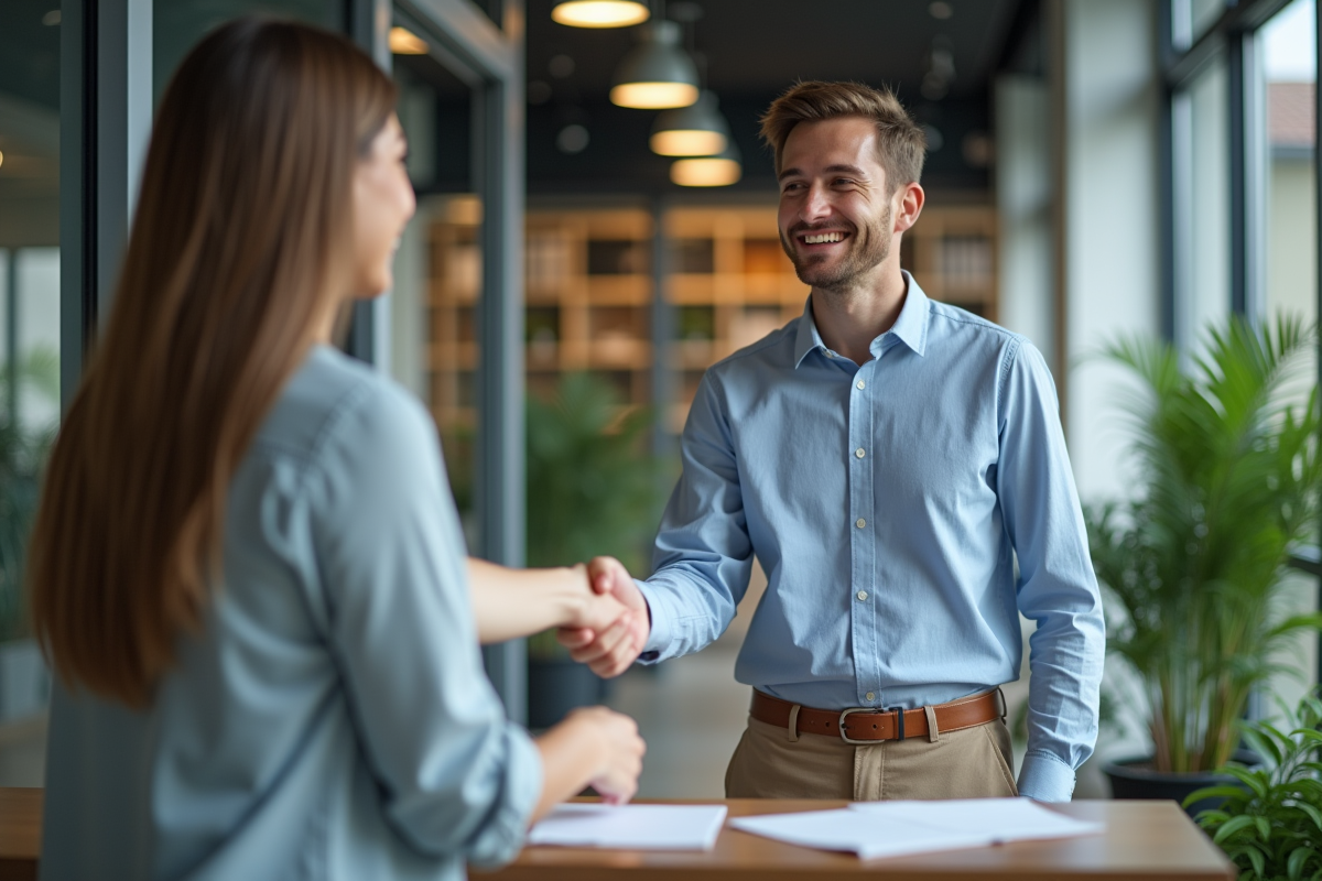 Jeune homme serre la main d