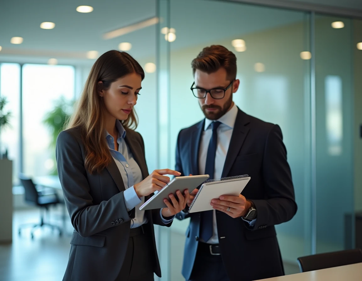 Deux collaborateurs analysant ensemble une fiche entreprise pour identifier et corriger un doublon DUNS