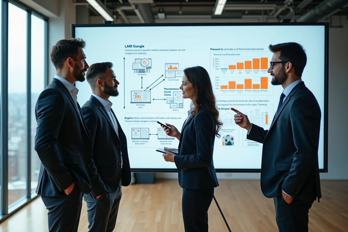 Equipe diverse discutant strat&eacute;gie dans coworking