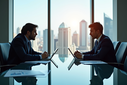 Deux équipes d'affaires en réunion dans un bureau lumineux