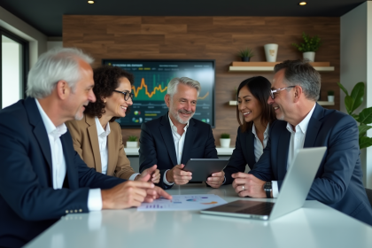 Groupe de professionnels collaborant dans un bureau moderne