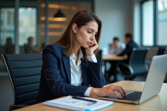 Femme d'affaires en costume analysant des graphiques