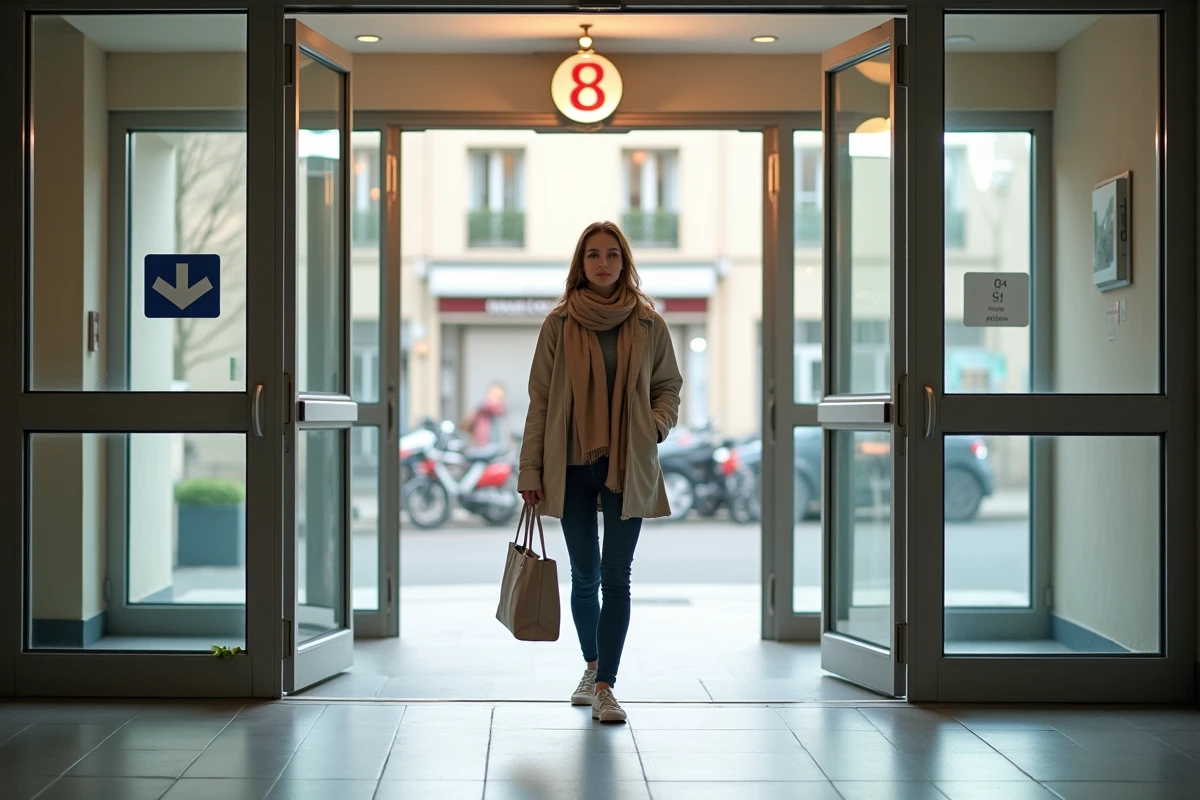 Jeune femme entrant dans un bâtiment à Lyon 8