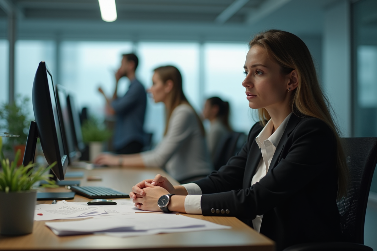 Femme seule au bureau l