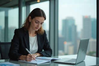 Femme d'affaires en réunion dans un bureau moderne