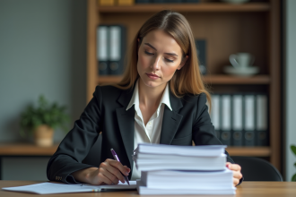 Femme d'affaires en réunion dans un bureau moderne