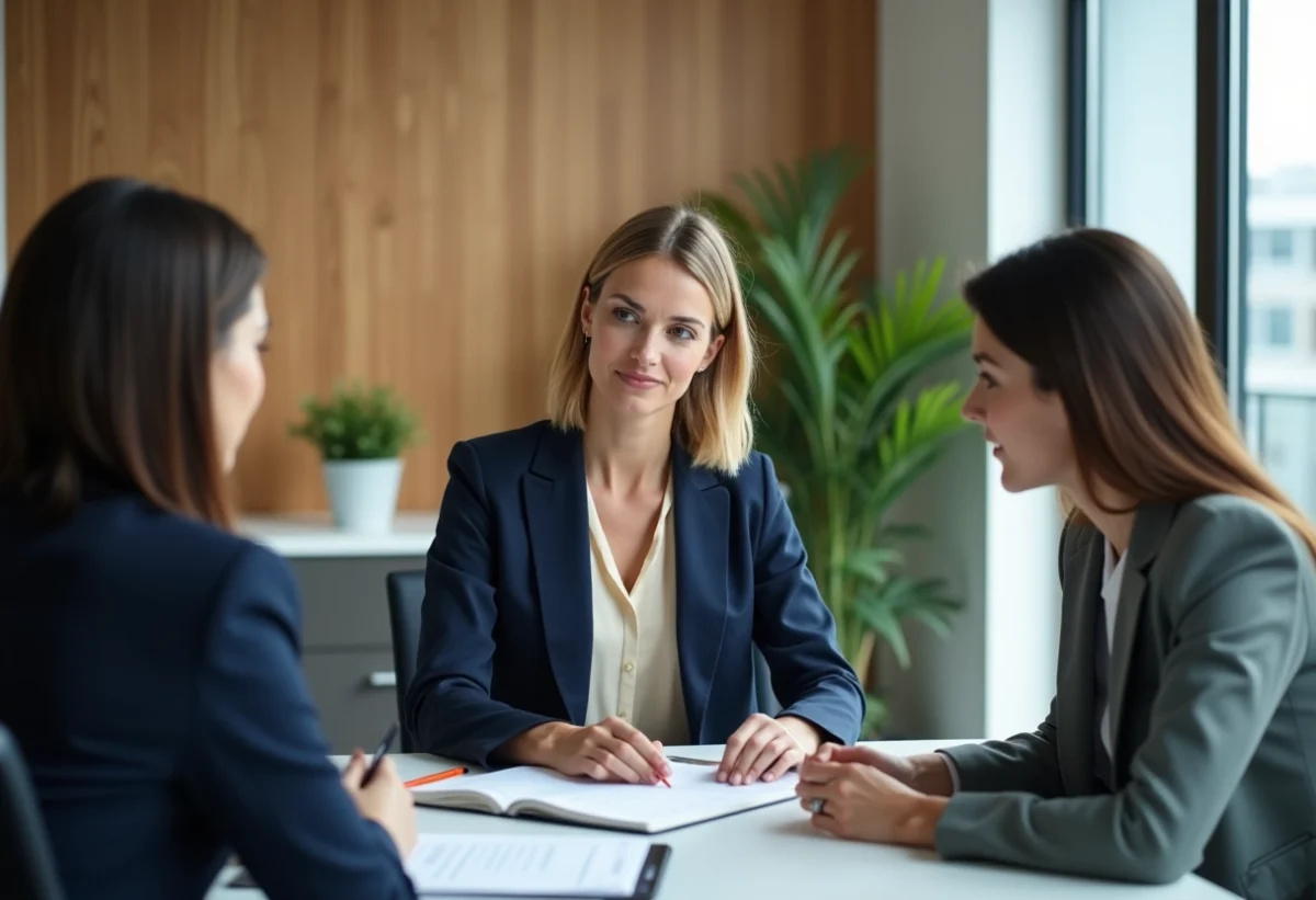 Femme d'affaires discutant d'un rapport de durabilite en equipe
