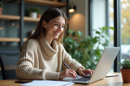 Femme au bureau travaillant sur son ordinateur portable