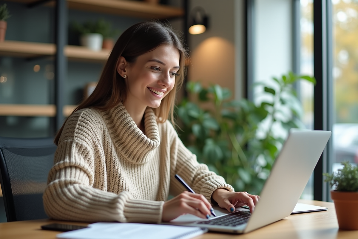 Femme au bureau travaillant sur son ordinateur portable