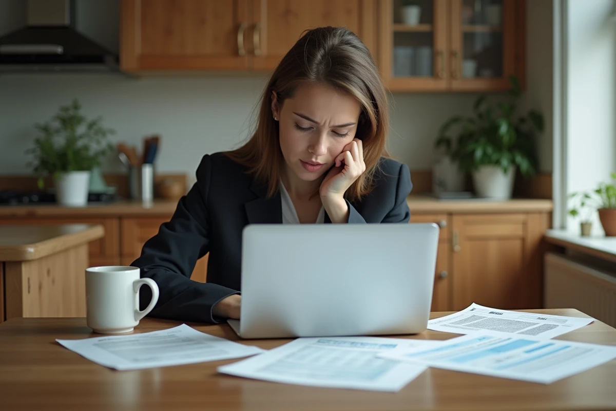 Jeune femme travaillant sur son ordinateur &agrave; la maison