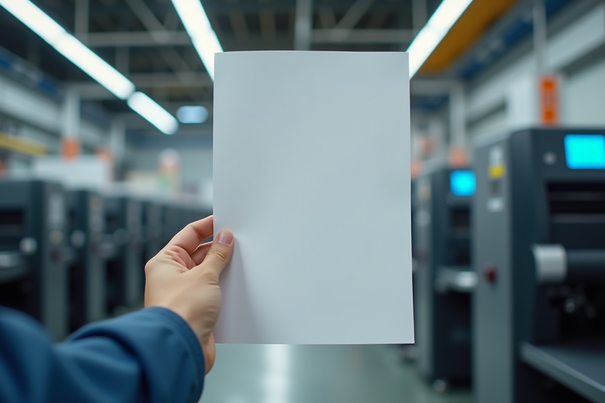 Flyer coloré tenu par une personne dans un atelier d