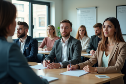 Groupe divers en formation professionnelle en salle moderne