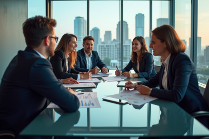 Groupe de professionnels en réunion dans un bureau moderne