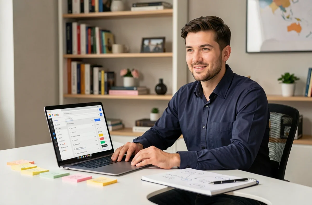 Consultant SEO Guillaume Digital travaillant sur une stratégie de référencement naturel depuis son bureau