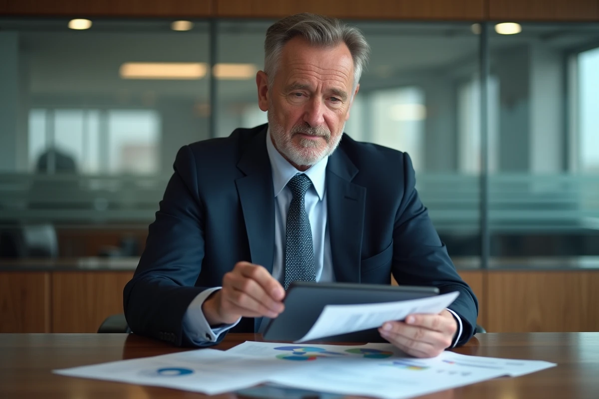 Homme d'affaires en costume dans un bureau moderne