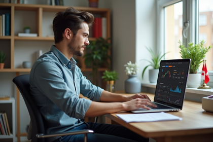 Jeune homme au bureau compare plateformes crypto