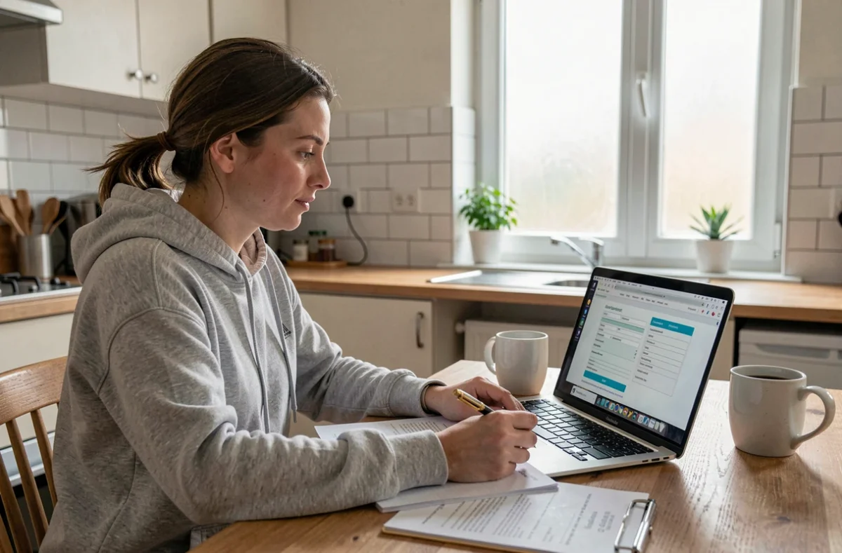 Femme remplissant un formulaire d'inscription auto-entrepreneur pour devenir livreuse Uber Eats