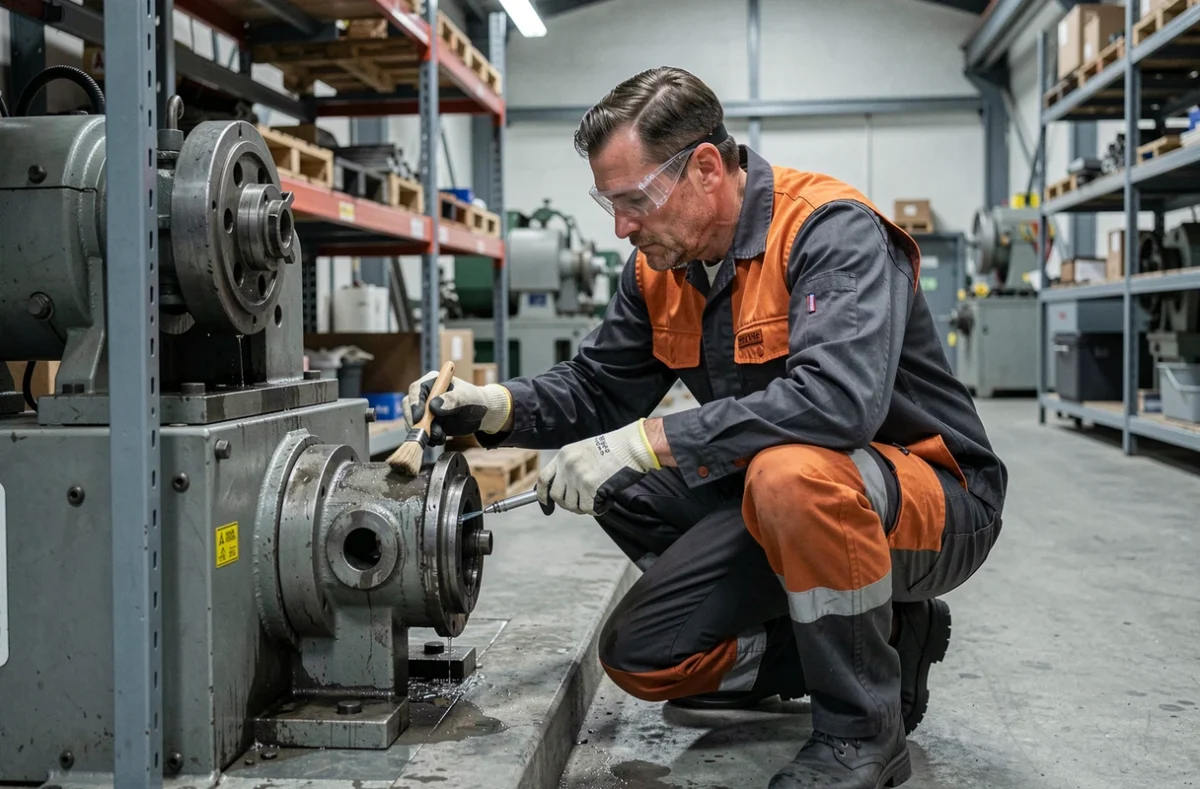 Technicien d'Isor Bretagne nettoyant des équipements industriels dans une usine bretonne
