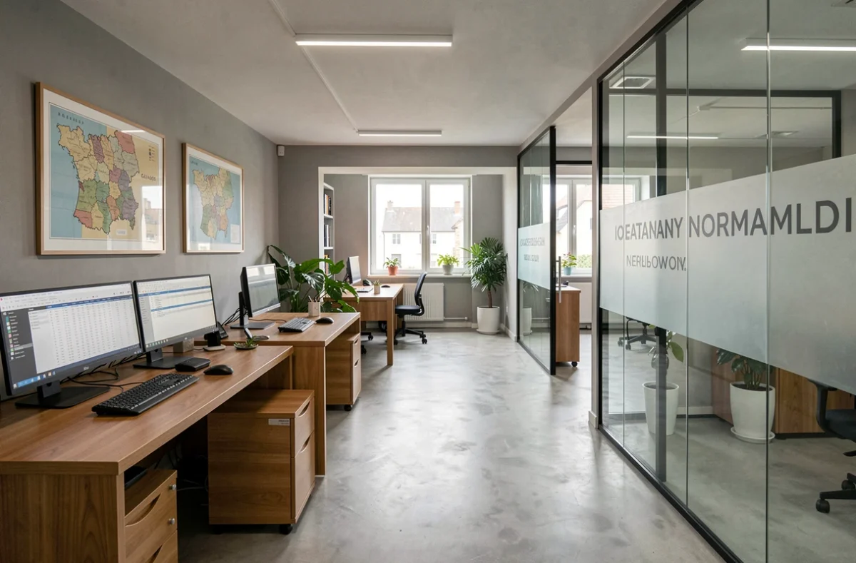 Bureau moderne d'expertise comptable dans le Calvados avec postes de travail équipés et ambiance professionnelle