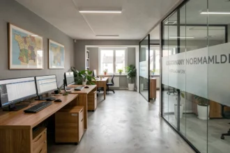 Bureau moderne d'expertise comptable dans le Calvados avec postes de travail équipés et ambiance professionnelle