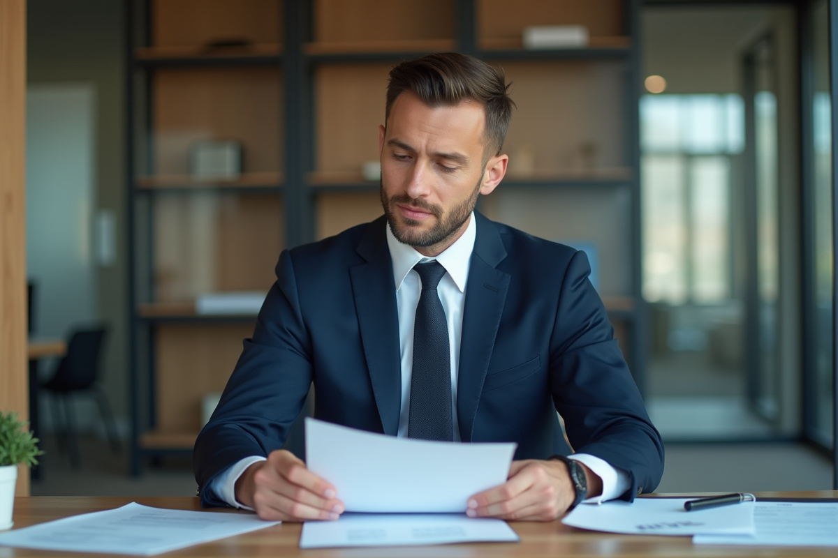 Homme d'affaires en costume dans un bureau moderne