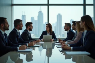 Groupe de professionnels en réunion dans un bureau moderne