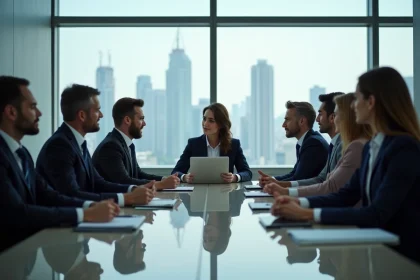 Groupe de professionnels en réunion dans un bureau moderne