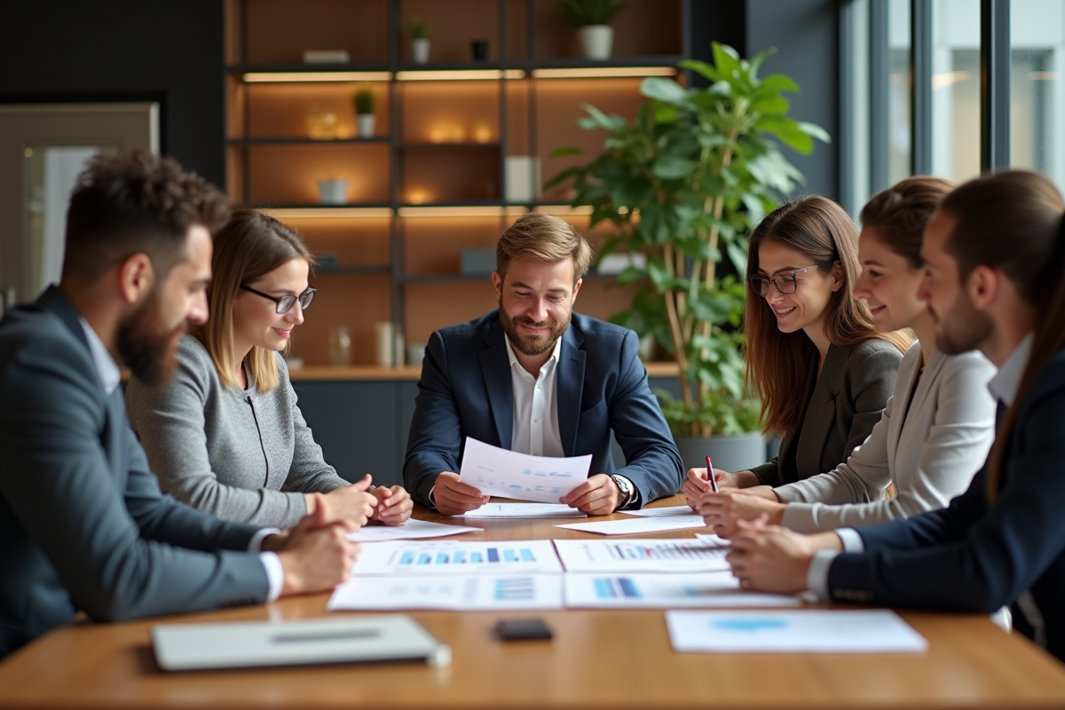 Groupe de professionnels en réunion autour d