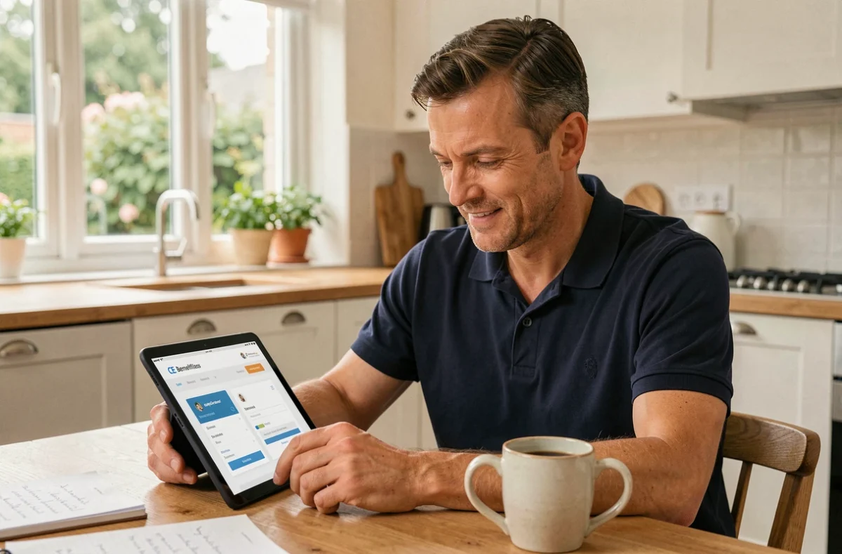 Salarié consultant le portail CE Loxam depuis chez lui pour optimiser ses primes et remises