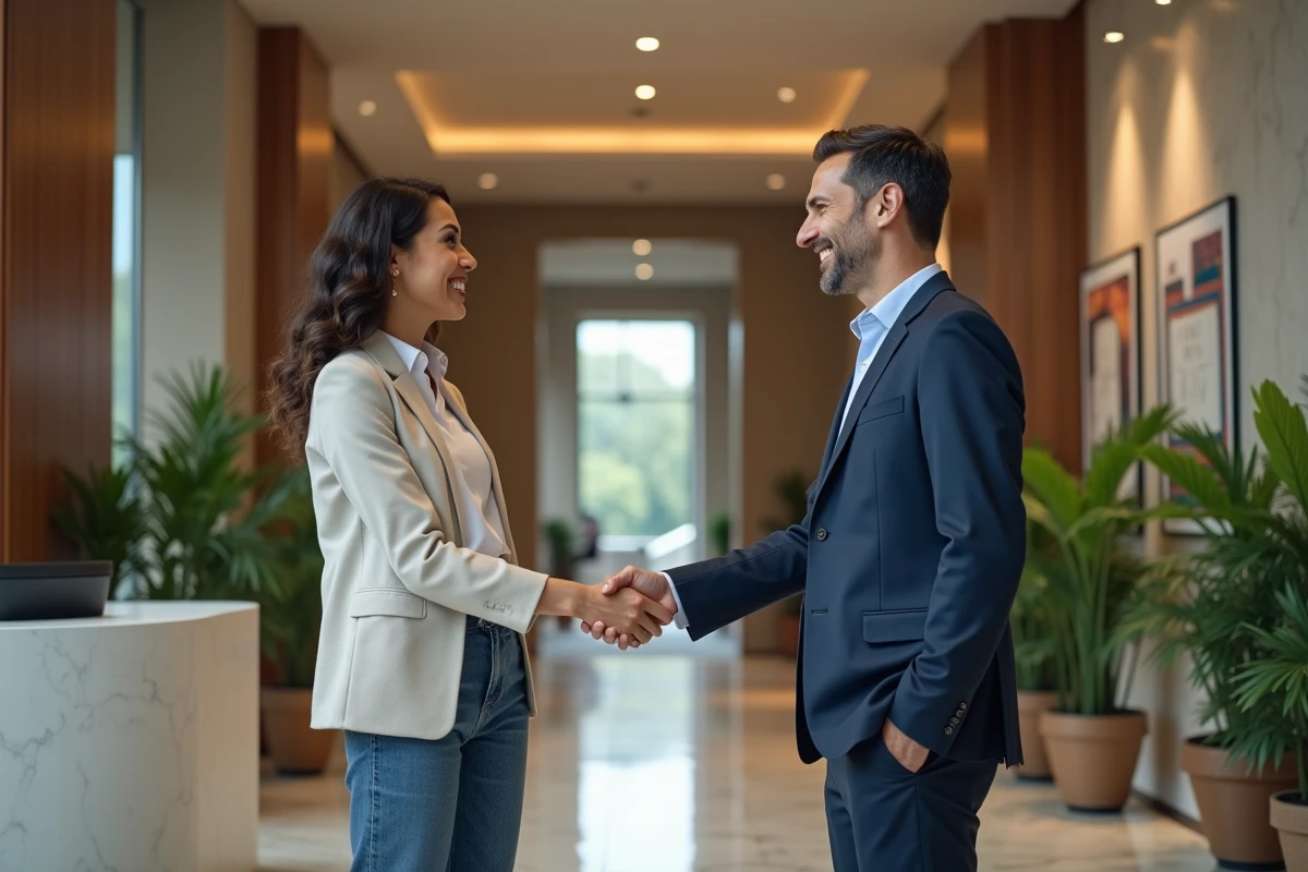 Entrepreneure souriante serrant la main d